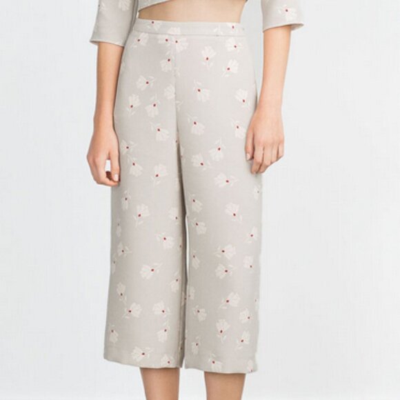 ZARA 2 PCS gray culottes pants with a floral with red dots print top size M - Picture 5 of 12